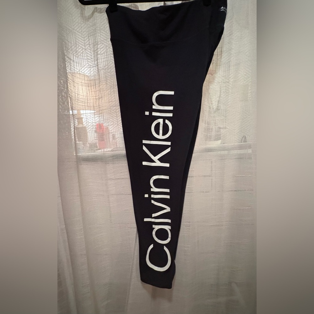 Calvin Klein Performance Black Leggings with White Logo on Leg